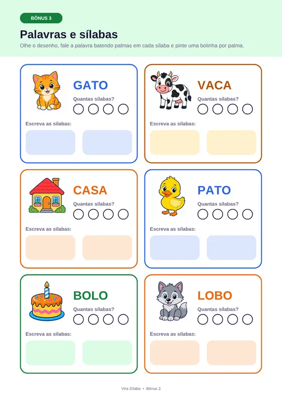 Página do bônus Palavras e Sílabas